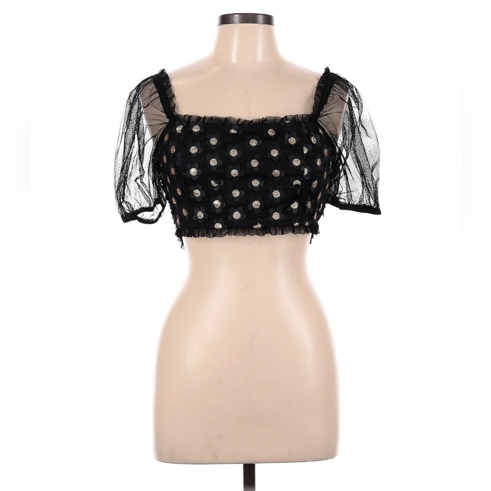 Black Sequin Daisy Crop Top & Mini Skirt Set - Picture 5 of 11